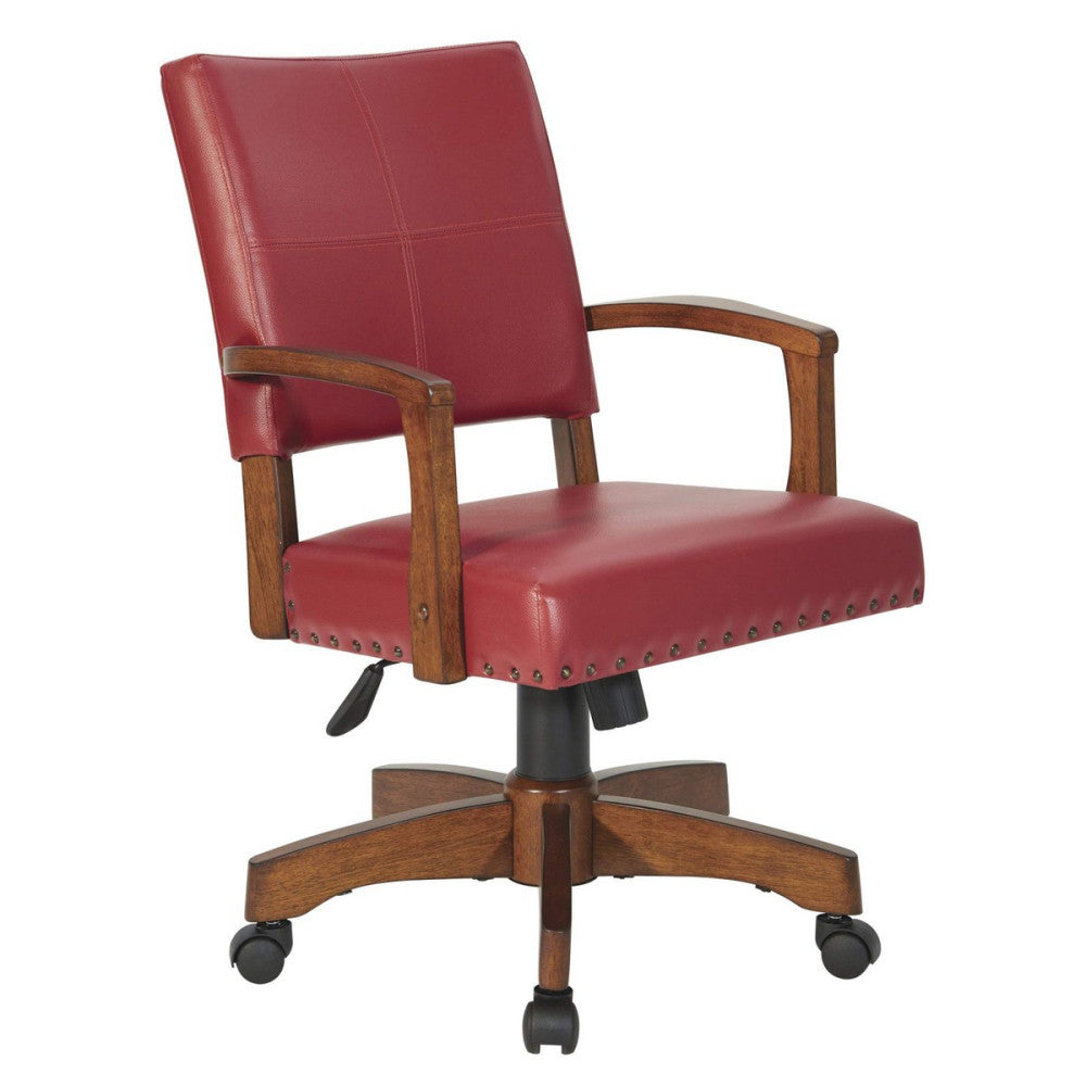 Deluxe Wood Banker's Chair with Antique Bronze Nailheads and Medium Brown Woo...
