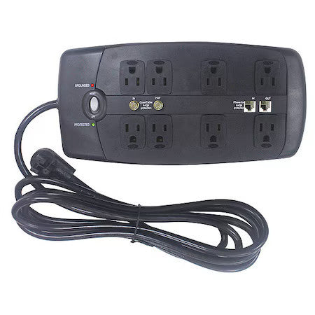 Zoro Select 52Ny65 Outlet Strip, Surge, 8 5-15R, 5-15P, 10 Ft., Black (Formerly