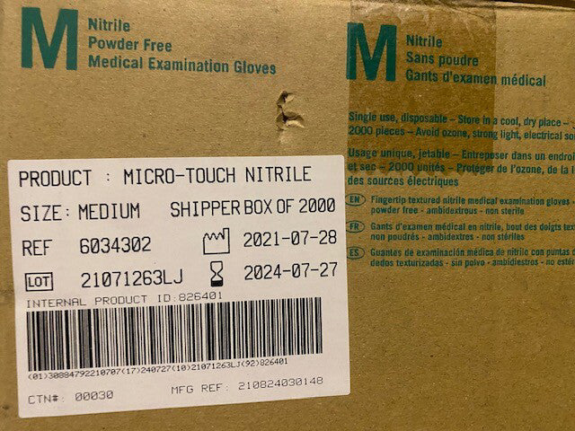 (Case of 2,000) Micro-Touch PF Nitrile Medical Examination Gloves Medium 6034302