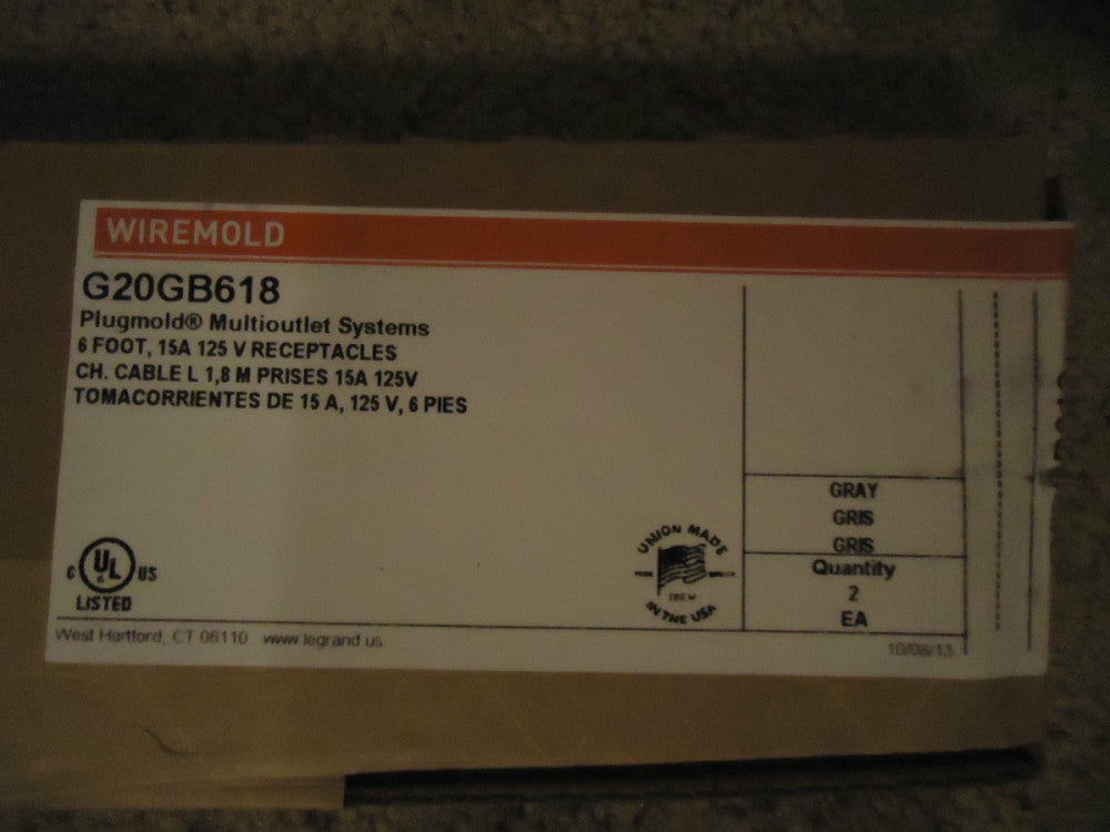 (Box of 2) Wiremold # G20GB618 Plugmold 6ft 15A 125v Receptacles (NEW) 