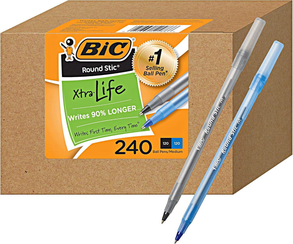 BIC PENS Bulk Pack of 240 Ink Pens, Round 240 Count (Pack 1), Black/Blue 