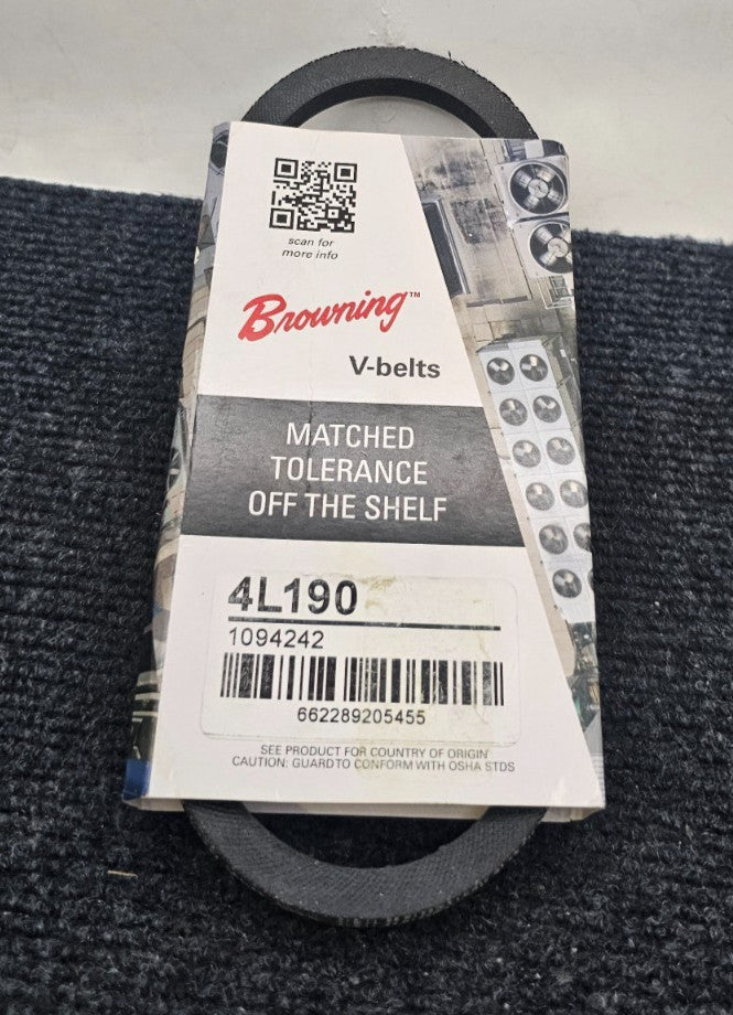 (QTY 6) BROWNING 4L190: V-BELTS MATCHED TOLERANCE OFF THE SHELF BLACK