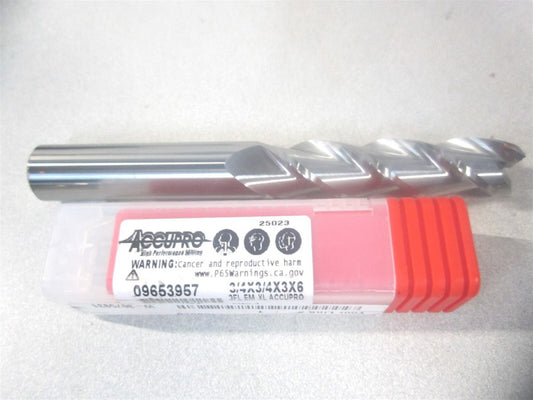 (09653957) 3/4" x 3" x 3/4" x 6" OAL 3Fl Solid Carbide Square End Mill 
