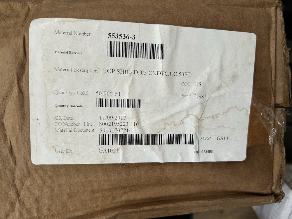 ( 50 FT ) TE Connectivity / AMP 553536-3 10/12Awg Top Shield 3/5 Conductor