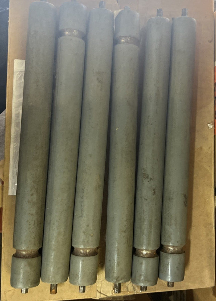 Lot of 6 Gravity Coated Steel Conveyor Rollers 2"OD 20" long  1/2" hex axle