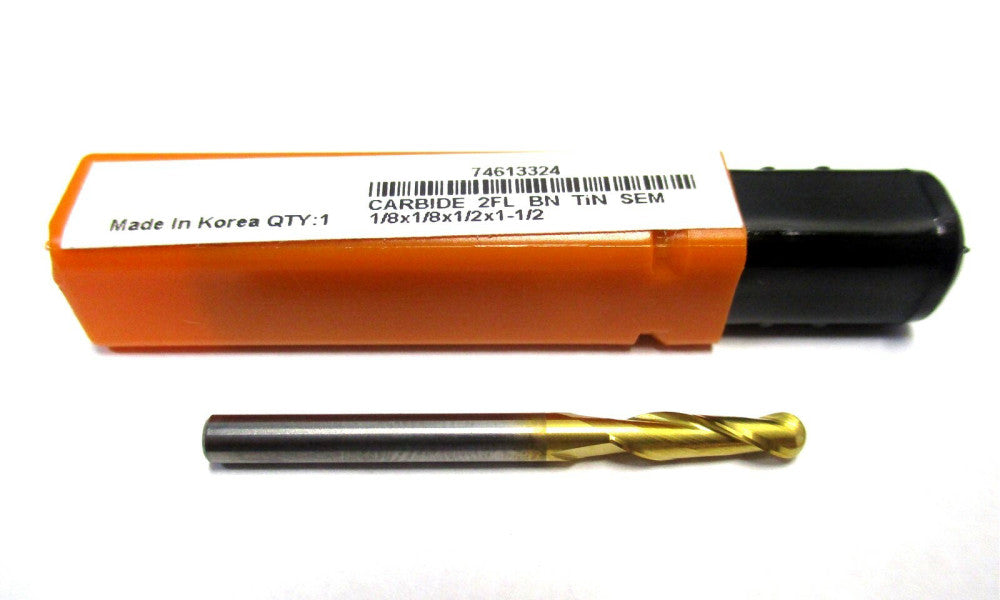 NEW (74613324) 1/8 x 1/8 x 1/2 x 1-1/2 2-Flute SE RH Carbide Ball End Mill