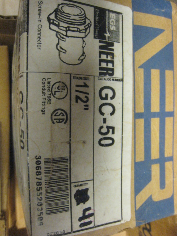 NEER GC-50 DIE CAST SCREW IN CONNECTORS 1/2"  BOX OF 41 PCS.
