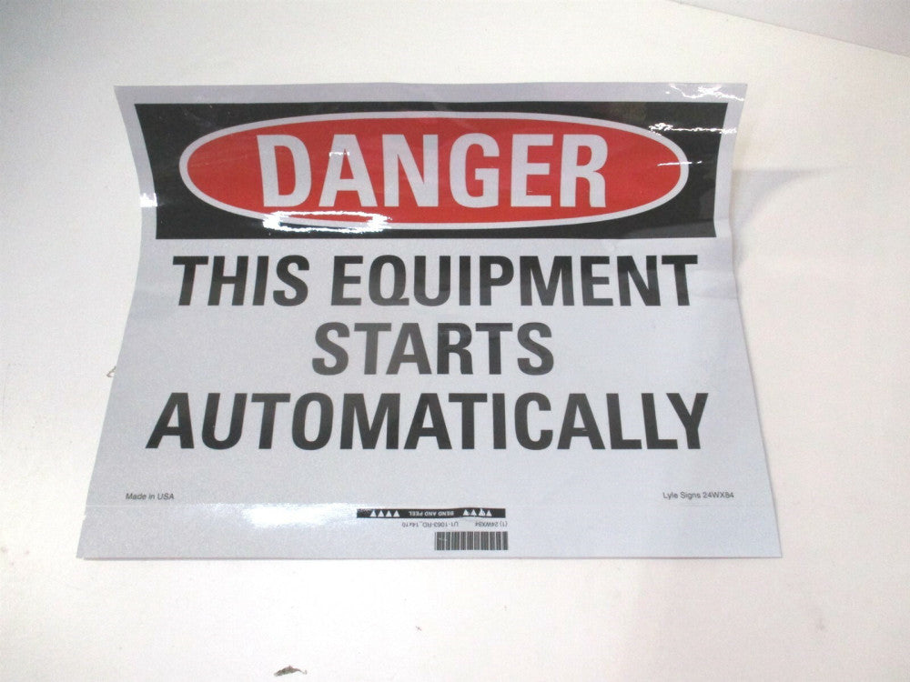 Lyle (U1-1063-RD_14X10) 10 x 14" This Equipment Starts Automatically Danger Sign
