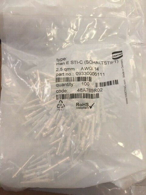 (LOT OF 100) Harting, 09330006111, Han E M Relay Contact Ag WG 2.5 mm (NEW)