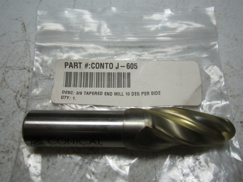 Conical Cutting Tools (J-605) 3/8 x 5/8 x 1-1/4 x 3-3/8 HSS Tapered End Mill