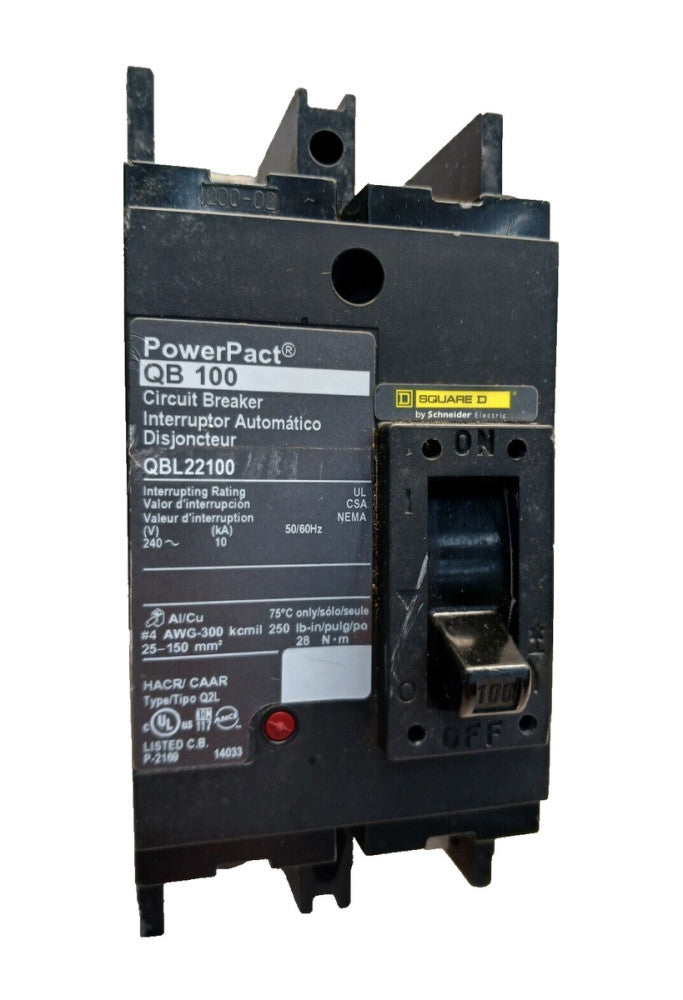 SQUARE D POWERPACT 100 AMP CIRCUIT BREAKER 2 POLE 240 VAC  QBL22100