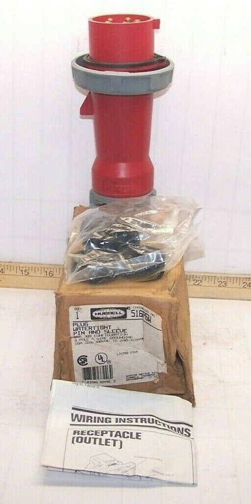 NEW HUBBELL PLUG WATERTIGHT PIN & SLEEVE 4 POLE 5 WIRE 220/380 VAC 16A 516P6W