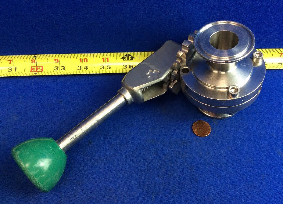 TRI-CLOVER 316L SS 1" BUTTERFLY VALVE GEAR LOCK HANDLE W/ 1-1/2" CLAMP CONNECT