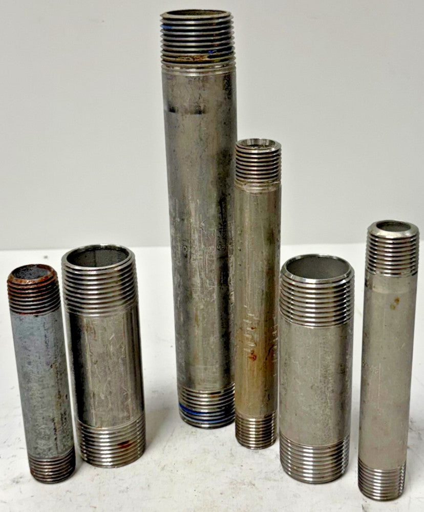 STAINLESS STEEL NIPPLES M304/L40 M304/L80 T304/304L LOT OF 6 LENGTH 8" 5" 6" 4"