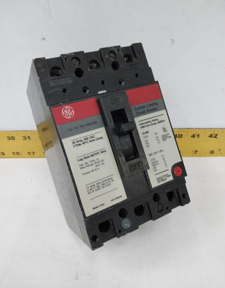 GE 20 AMP CIRCUIT BREAKER 600 VAC 3 POLE  TEL136020WL