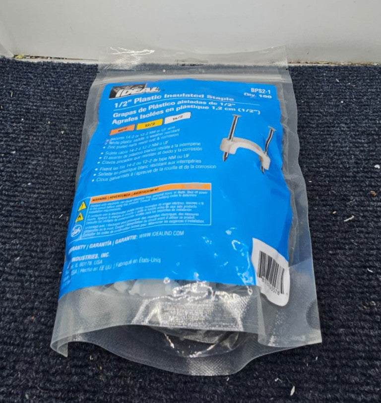 (QTY 200) Ideal BPS2-1 1/2 Inch Plastic Insulated Cable Staples Zinc-Plated Nail