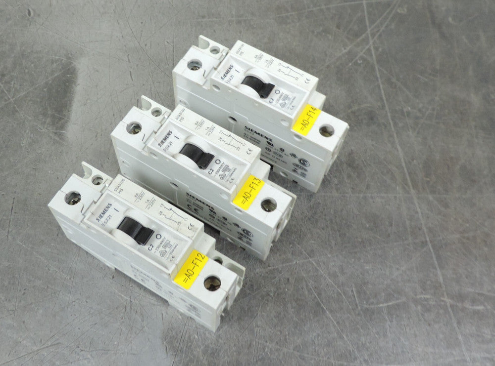 Siemens 5SX21 C2 Circuit Breaker w/5SX9100 HS Auxiliary Contact Lot of Three (3)