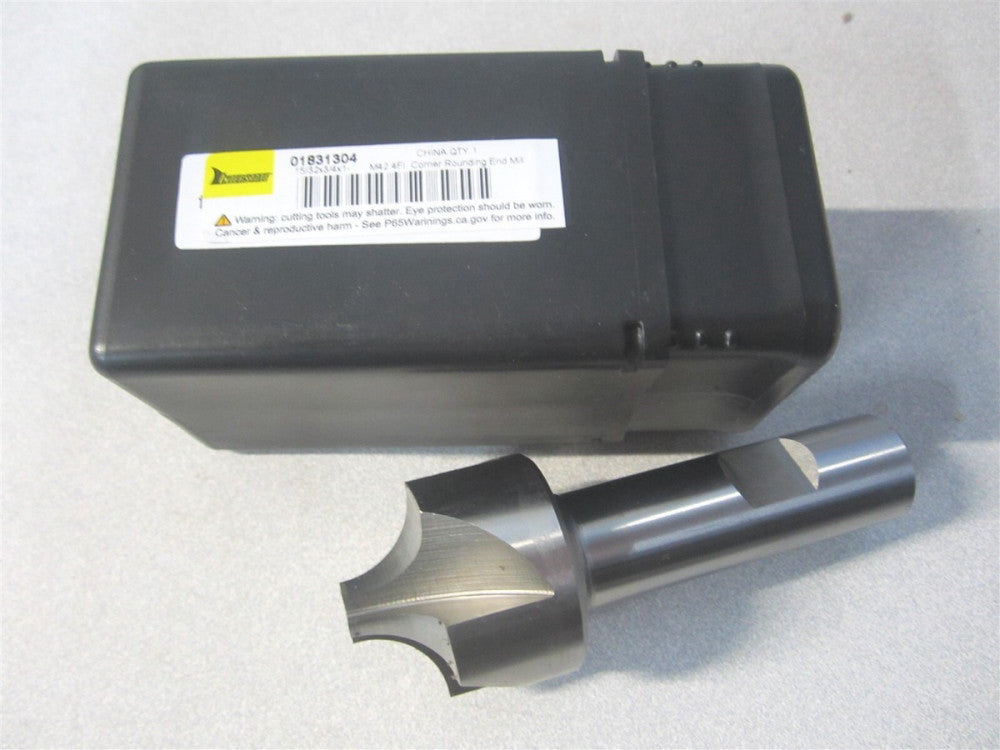 (723-6528) 3/4 x 15/32 x 1-3/8" High Speed Steel 4Fl RH Corner Rounding End Mill