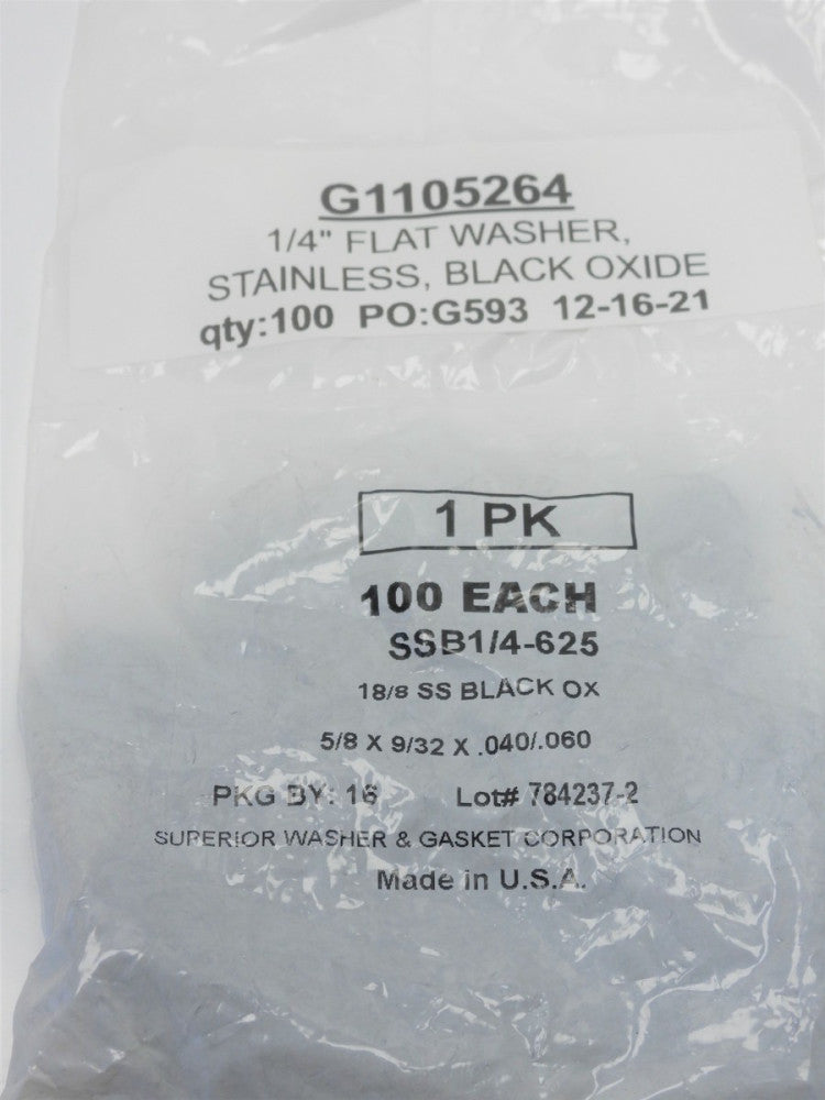 100 QTY 1/4" Flat Washer Stainless Steel, Black Oxide