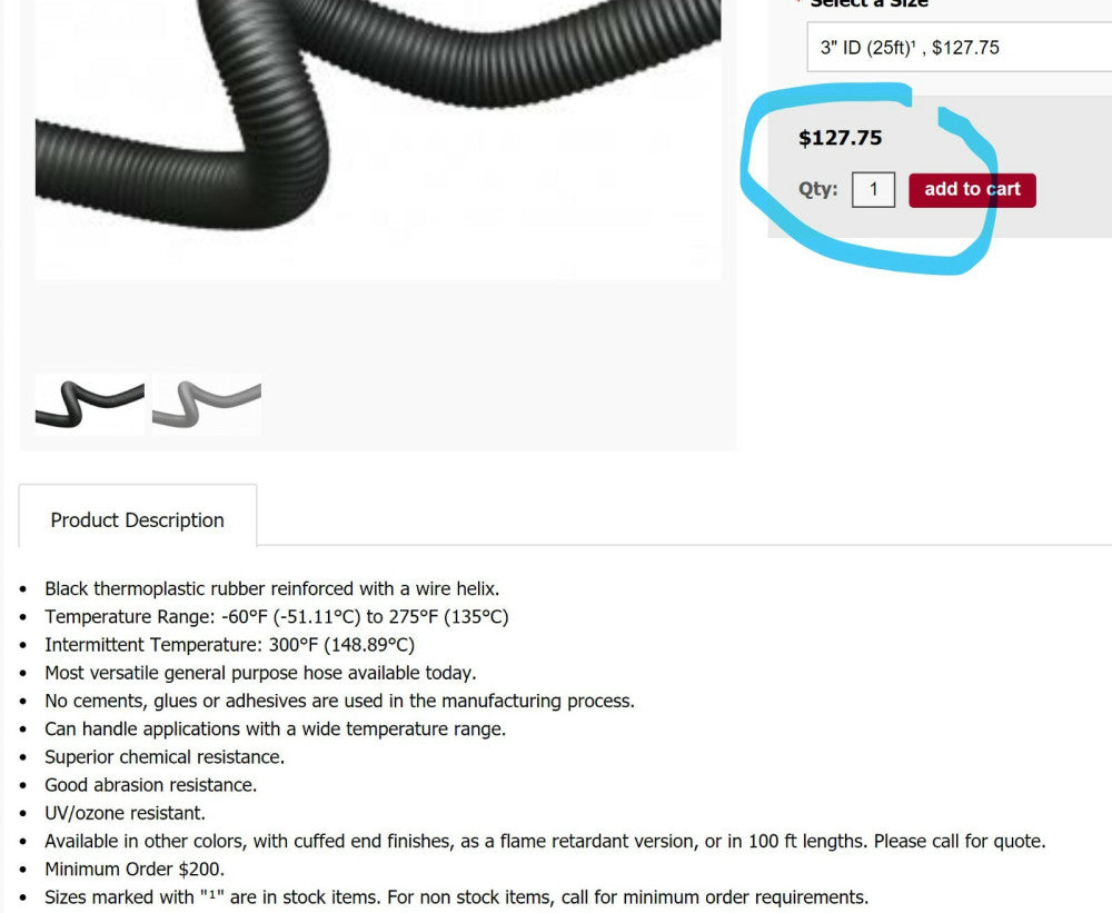 3” 25’ Thermoplastic Rubber Flexible Ducting Hose Duravent 2001-0300-1025 [Z2TP]