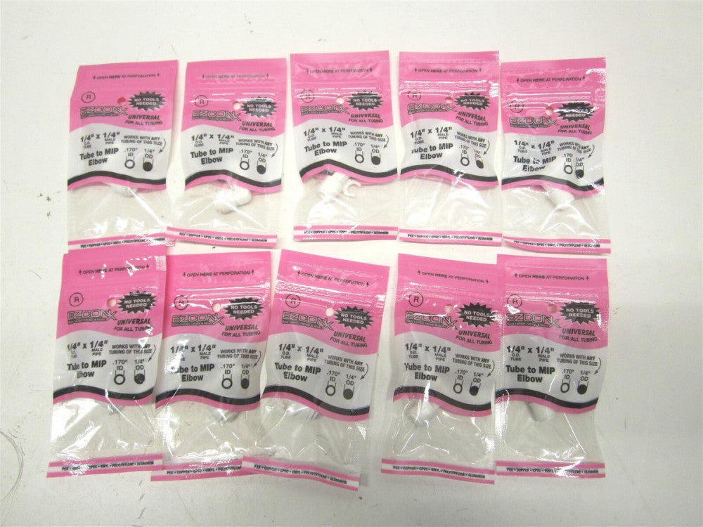 Ezcon X 1/4" x 1/4" White Tube to MIP Elbow Fittings - Lot of 10