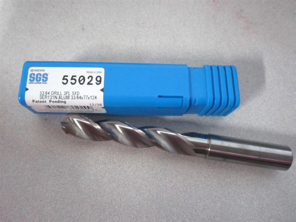 SGS (55029) 33/64" x 4.8820 OAL 124 deg Point Solid Carbide Jobber Drill Bit 