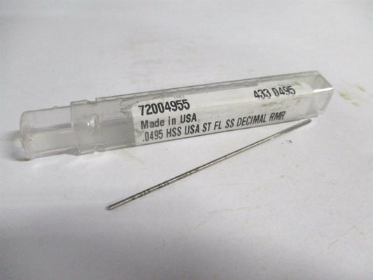 (433-0.0495) 0.0495" x 1/2" x 2-1/2" Straight Shank HSS 4-Flute Chucking Reamer 