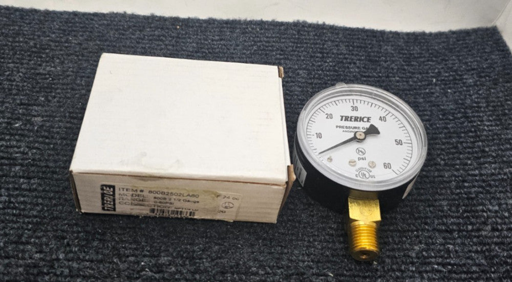 Trerice 800B2502LA60 Utility Gauge, 2.5"dial, 0-60 psi, 1/4"NPT Brass Connection