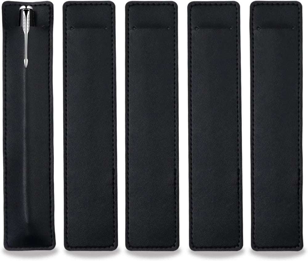5Pcs Leather Single Fountain Pen Case, Soft Sleeve Pouch for 5 Pack Black 
