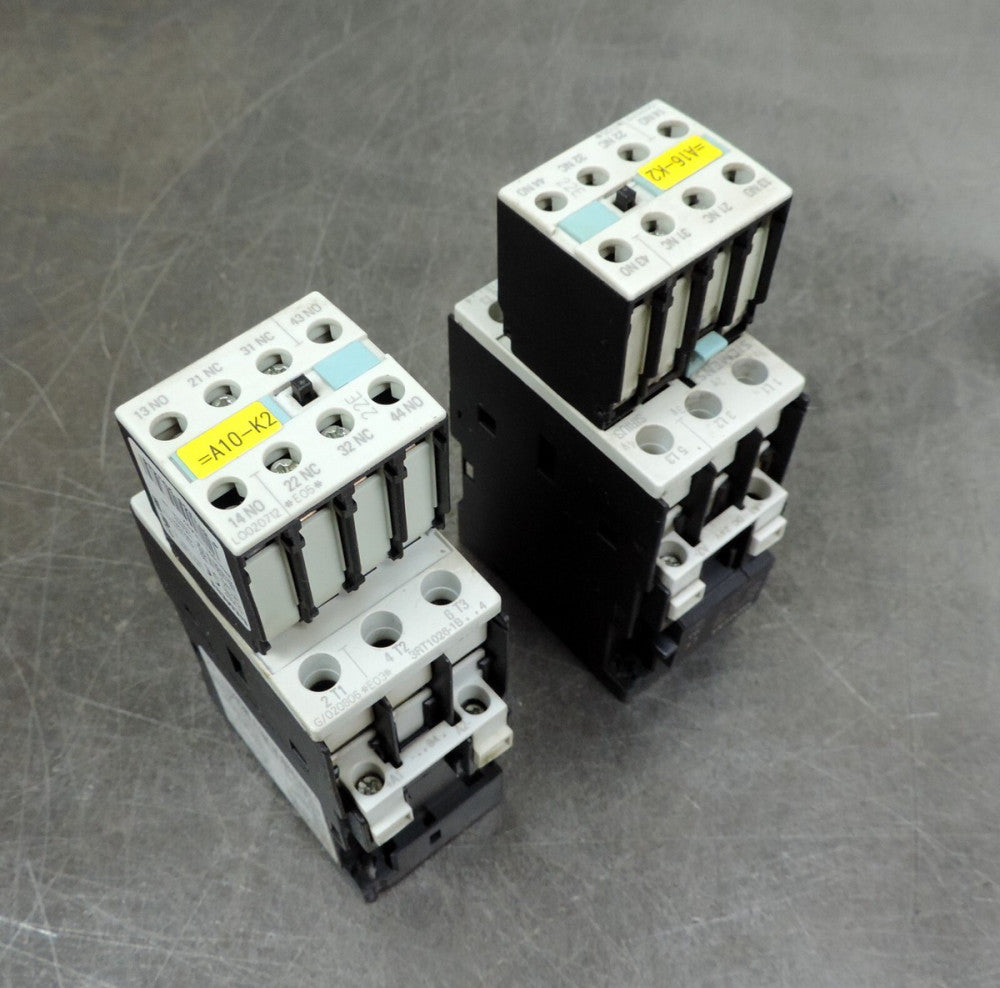 Siemens 3RT1026-1B Contactor w/ Auxiliary Block 3RH1921-1HA22 Lot of Two (2)