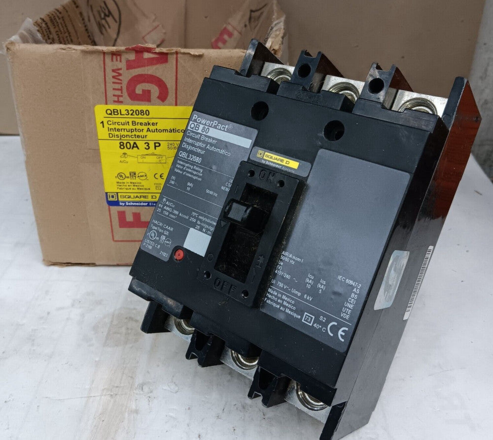 NEW SQUARE D 80 AMP CIRCUIT BREAKER 3 POLE 240 VAC QBL32080