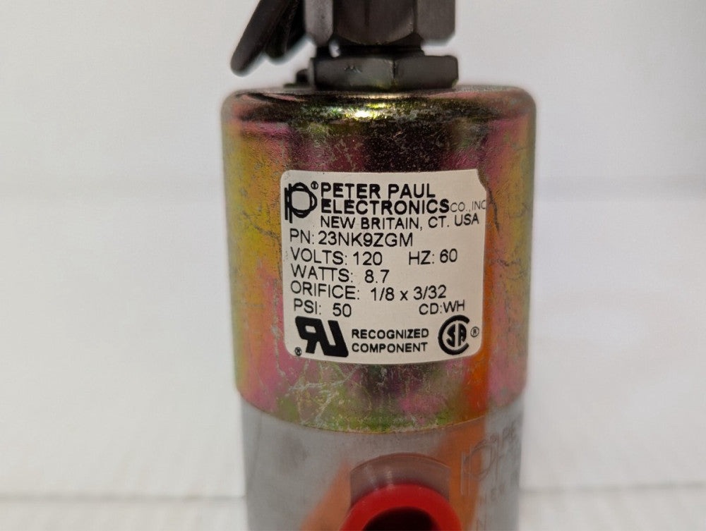 Peter Paul Electronics 23NK9ZGM solenoid valve, 120VAC, 1/8 x 3/32 orifice,50PSI
