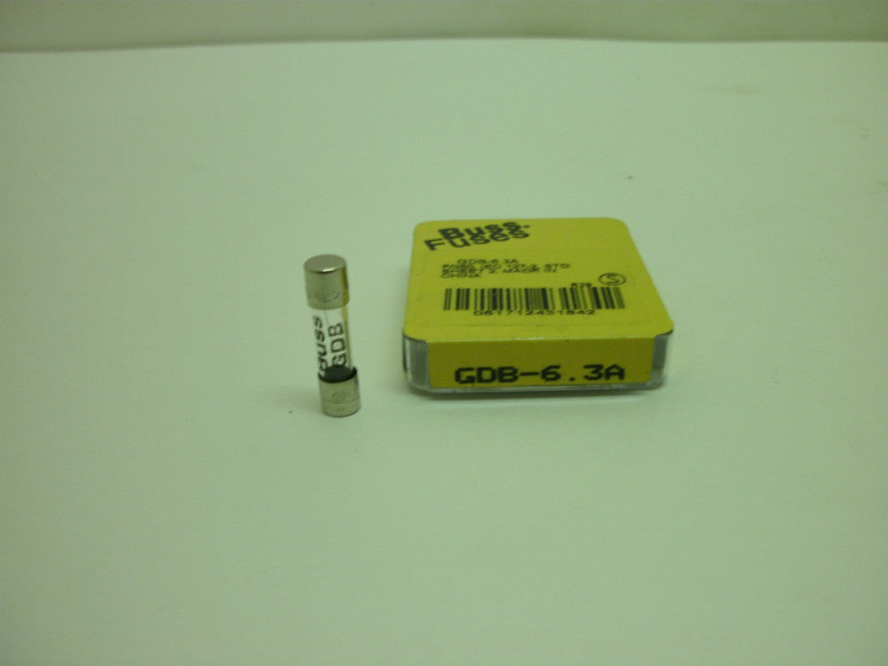 BUSSMANN GDB-6.3A FAST-ACTING MINIATURE GLASS FUSE 250V 6.3 AMP 1-(BOX OF 5) NIB