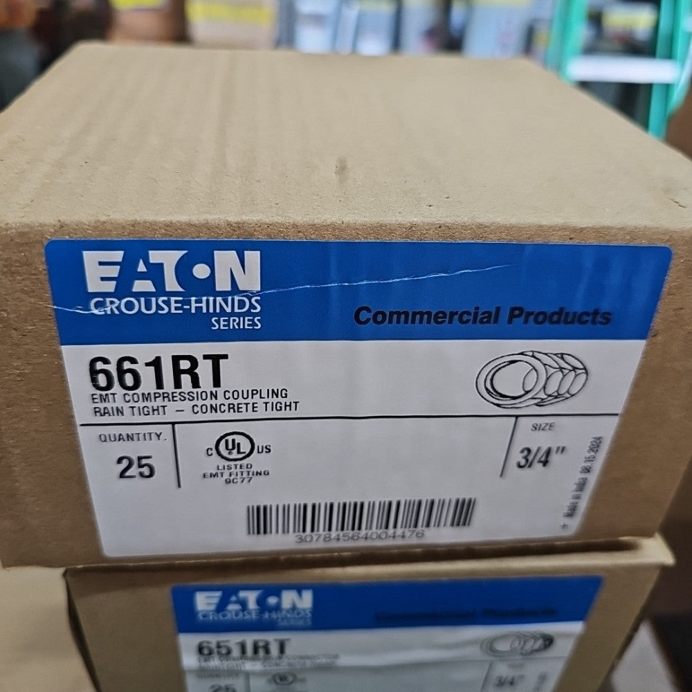 BOX OF 25 Eaton Crouse Hinds 661RT EMT Compression Connector Rain/Cement Tight