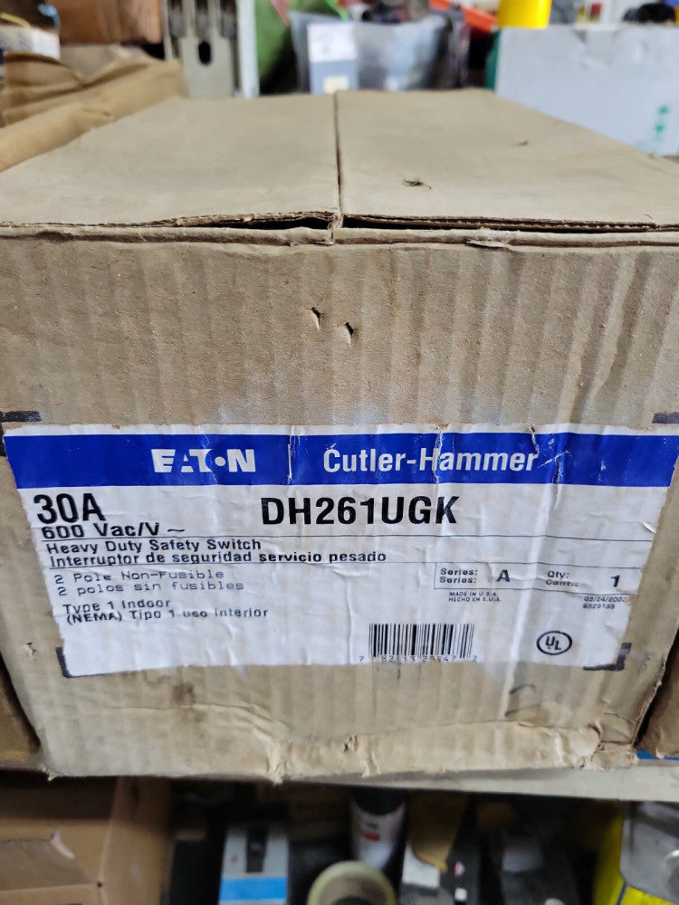 Eaton DH261UGK 30 Amp 600V 2P 1PH NON Fusible Indoor Disconnect NEW OLD STOCK