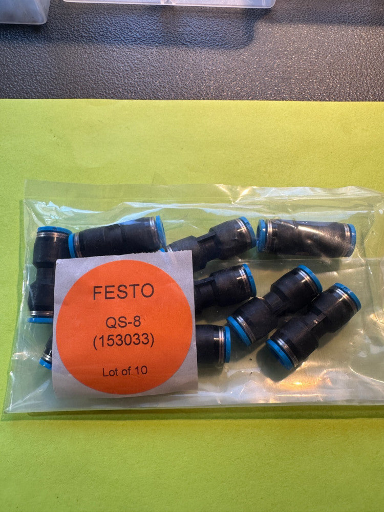 Festo QS-8 (153033) Connector 8mm Lot of 10 - New Fast Ship