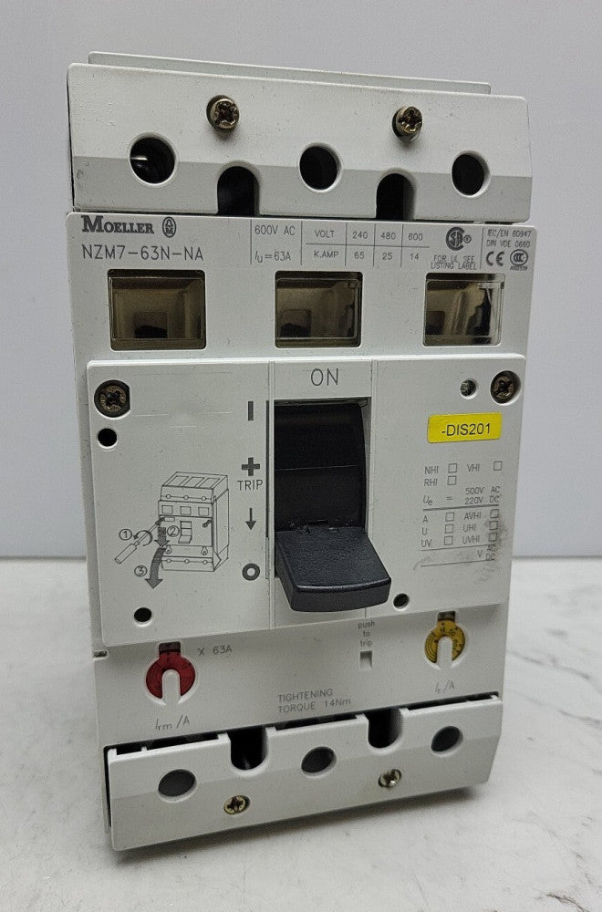 Moeller NZM7-63N-NA 63 Amp Circuit Breaker 600V 3 Pole