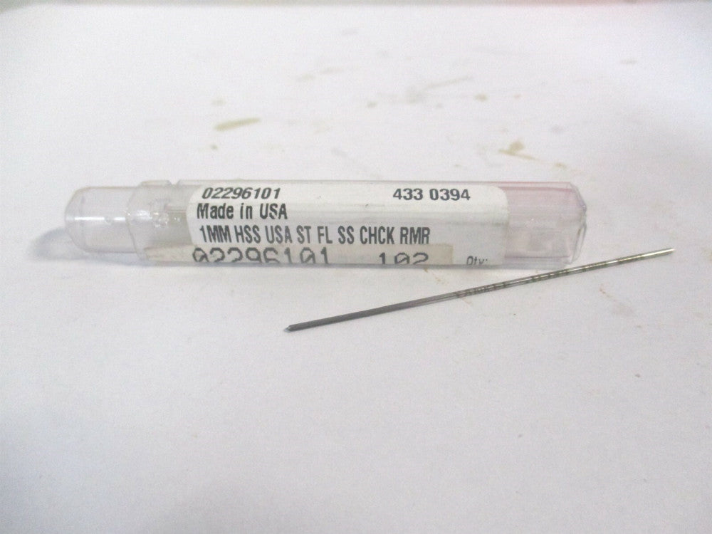 (433-0.0394) 1.0008" x 1/2" x 2-1/2" OAL HSS 4-Flute Chucking Reamer 