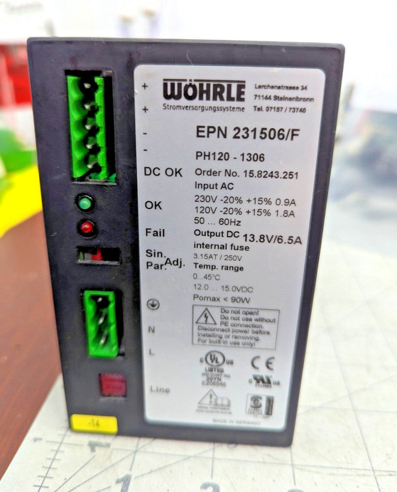 Din Rail Switchable Power Supply 15VDC 6A 120/230 VAC Wöhrle EPN 231506/F [Z3B9]