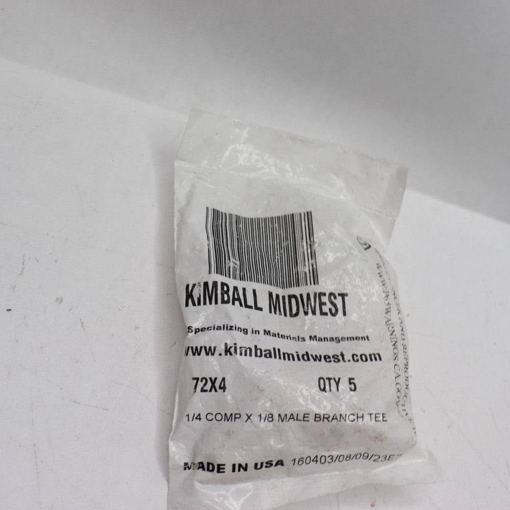 (5-Pk) Kimball Midwest Male Branch Tee Brass Compression 1/4" x 1/8" 72X4