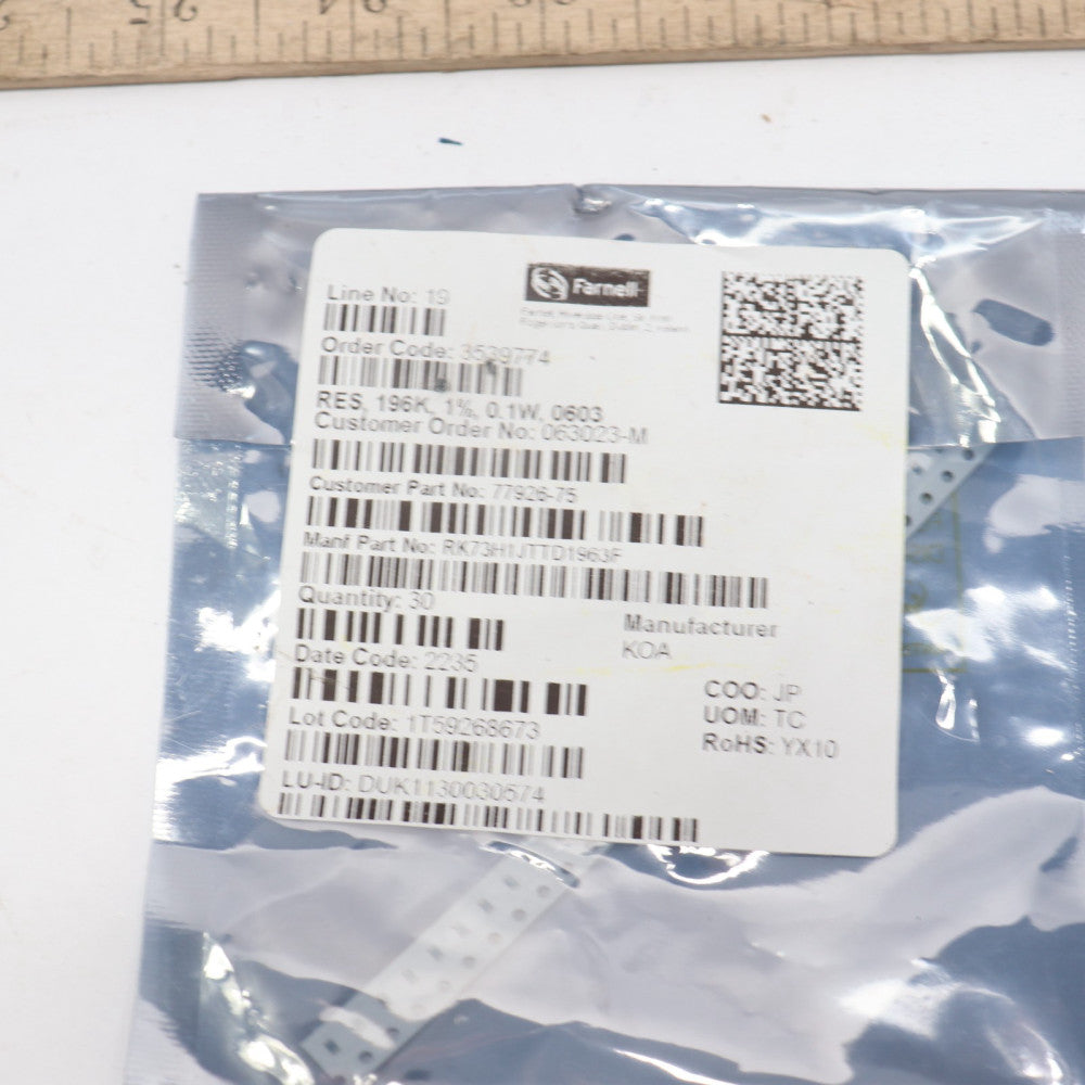 (30-Pk) Farnell Thick Film Chip Resistors 196 kOhms 0.1W 1/10W RK73H1JTTD1963F