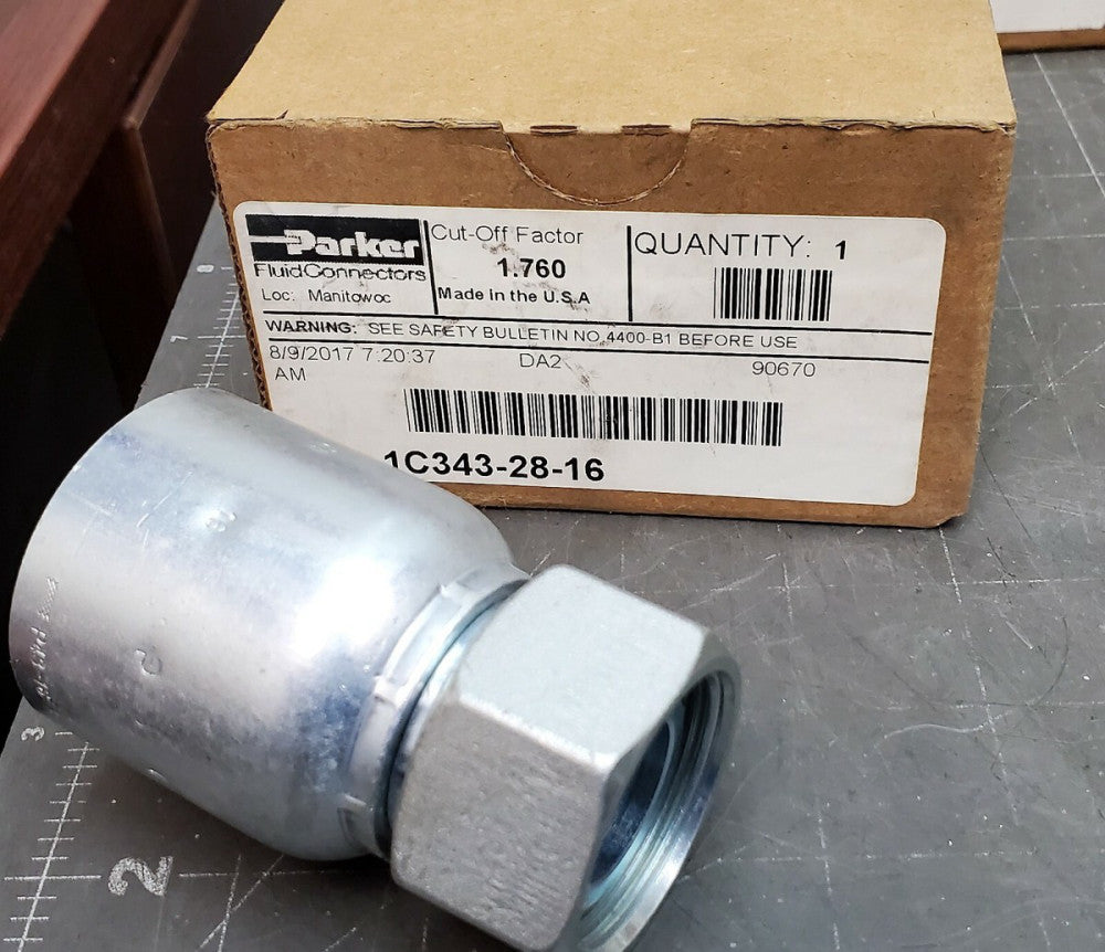 Crimp Style Hydraulic Hose Fitting - 43 Series Female Swivel 1C343-28-16 [Z2B2]