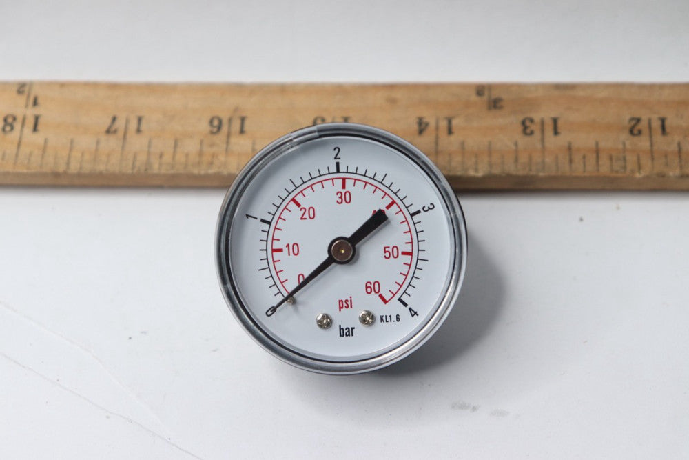 Pressure Gauge Air Oil or Water 60 psi 4 Bar 1/2" Stem 2" Face