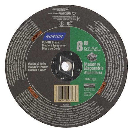Norton Abrasives 07660789086 Abrasive Cut-Off Wheel, Type 1, 8 In Dia, 0.125 In