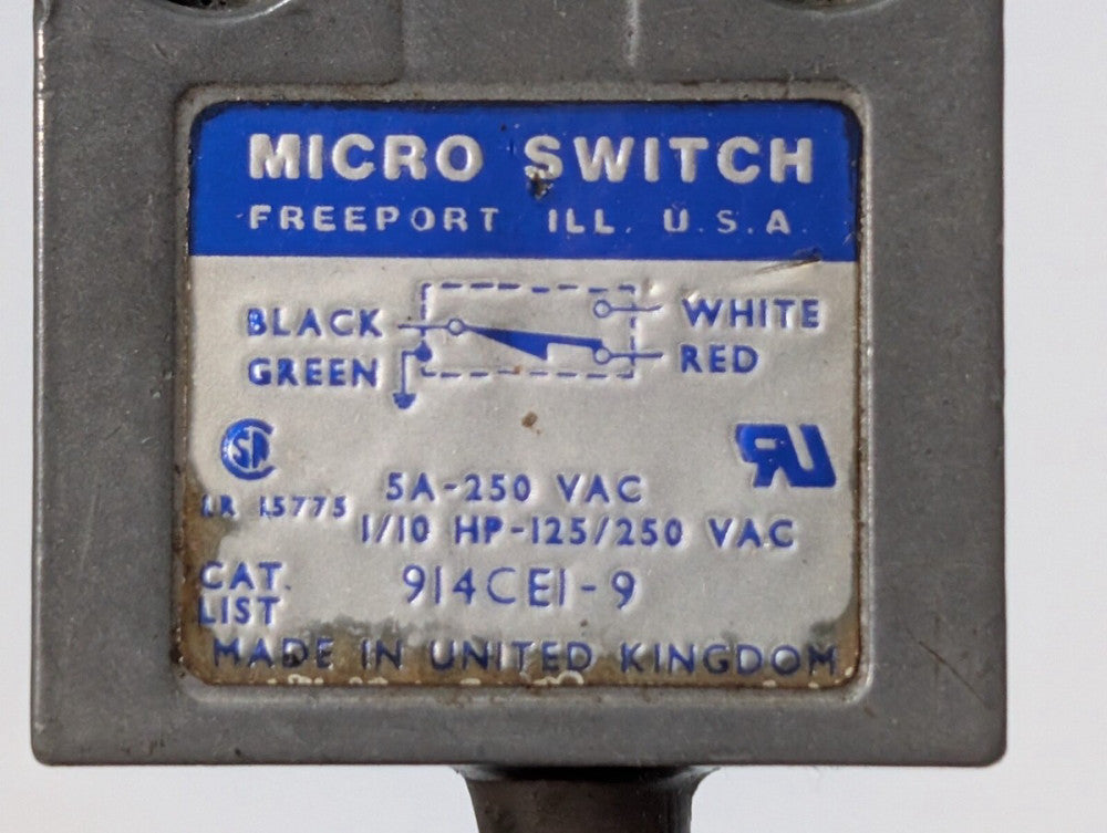 Honeywell Micro Switch 914CE1-9 LR15775 Limit Switch, 56A, 250VAC & 4 color wire