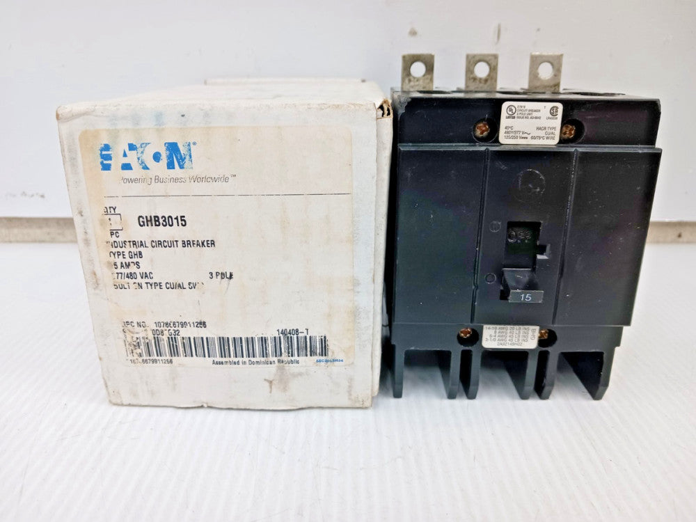 Eaton 15 Amp Bolt-On Circuit Breaker 3 Pole 480Y/277 VAC 65kA GHB3015