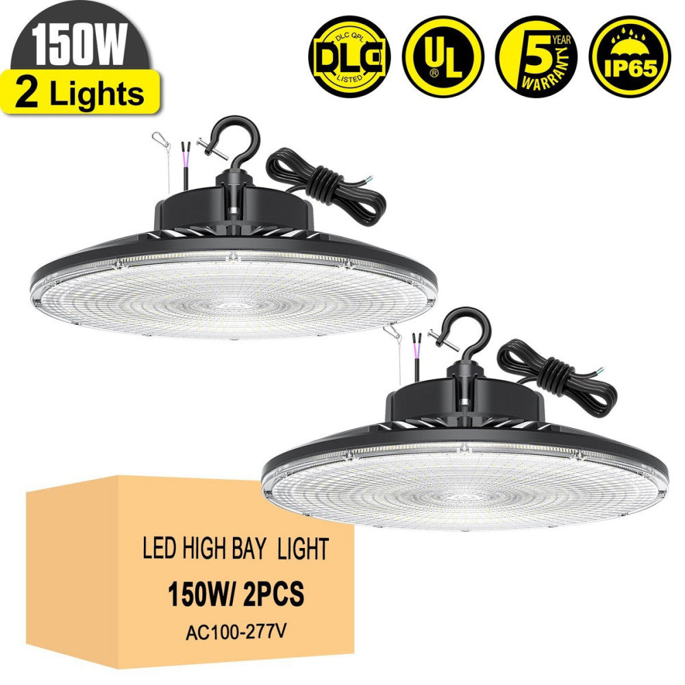 2X 150W LED UFO High Bay Light Fixture Dimmable Commercial Warehouse Shop Light
