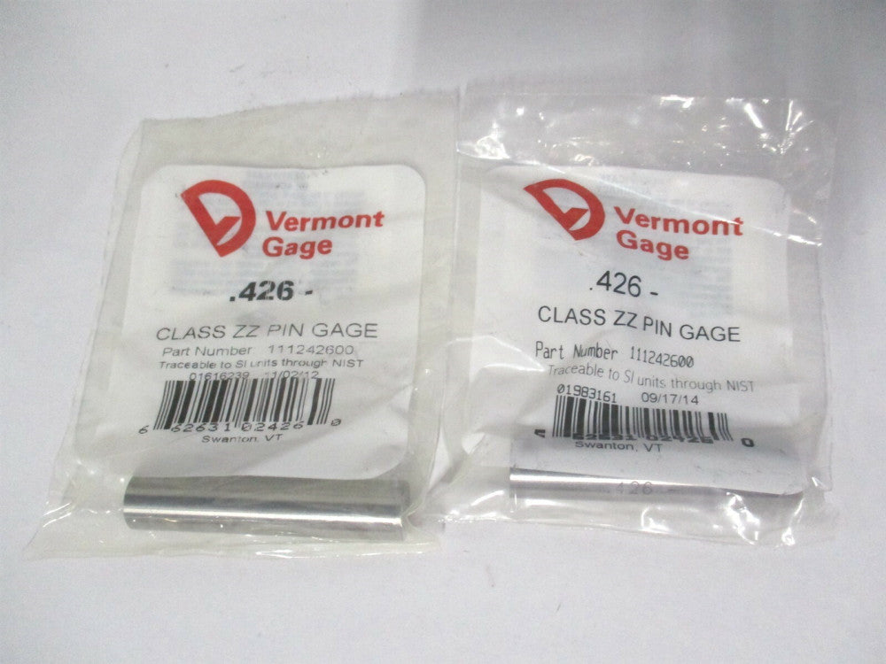 Vermont Gage (111242600) 0.426" Diam Class ZZ Minus Plug & Pin Gage - Lot of 2