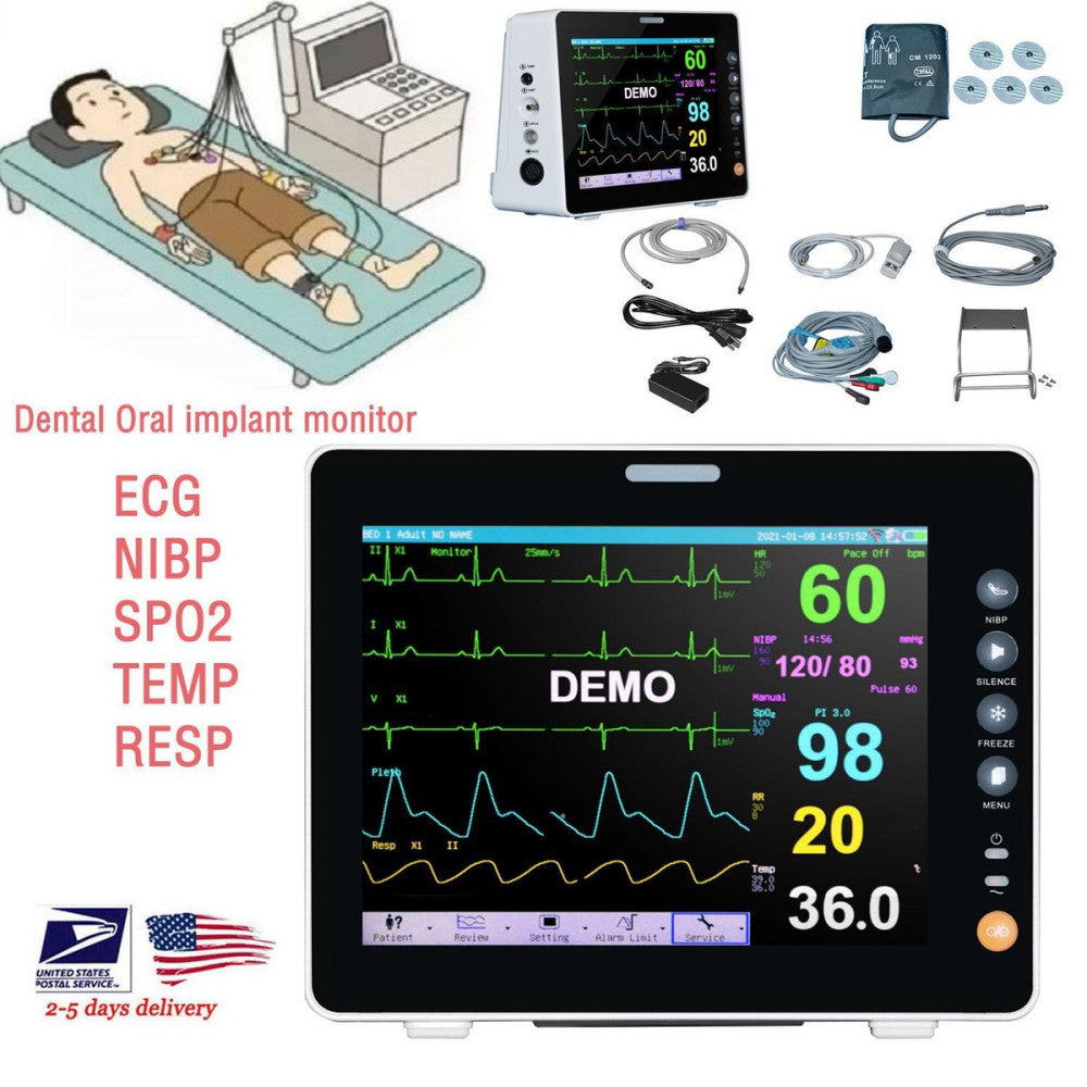 Multi-parameter TEMP-SPO2-ECG-NIBP Patient Monitor Portable Vital Sign /US