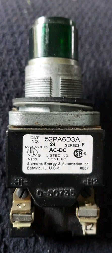 Siemens Push To Test Pilot Light 52PA6D3A  SERIES F 24v AC/DC  GREEN